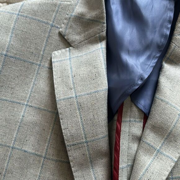 Westport Black Windowpane Grey/Blue 2 Button Wool/Silk Unlined Sports coat 44XL - Picture 3 of 15